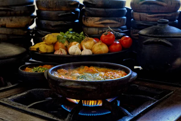 Delicioso Moqueca Capixaba Legumes Nos Potes Barro — Fotografia de Stock