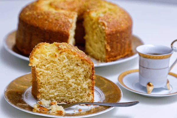 Delicioso Pastel Naranja Casero Con Ralladura Parte Superior Taza Vista —  Fotos de Stock