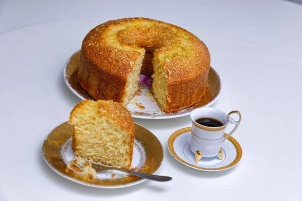 Lezzetli Yapımı Portakallı Kek Bir Fincan Çay — Stok fotoğraf