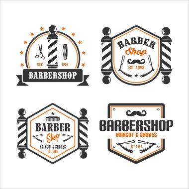 Babershop Vintagelogo Vektör Koleksiyonları