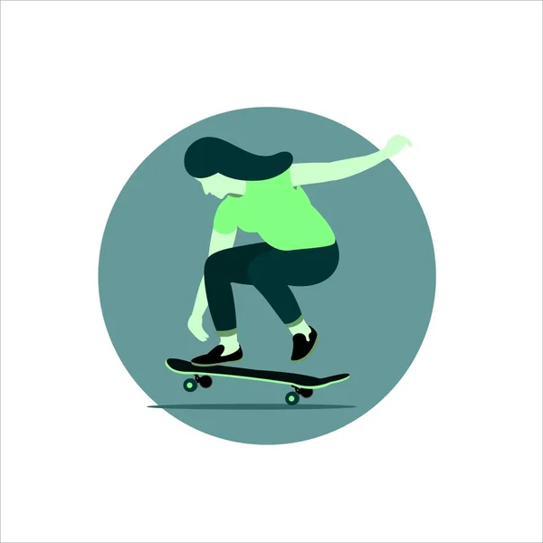 Illustration Skateboarder Fille Plat Saut — Image vectorielle