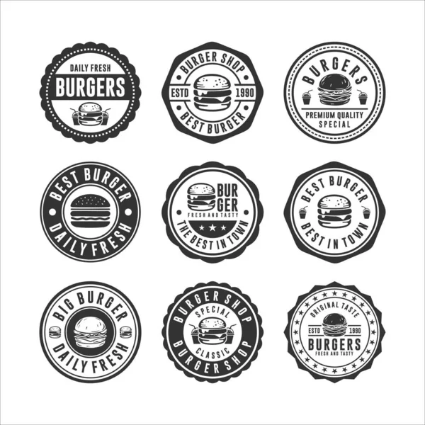 Badge Ensemble Timbres Burger Design — Image vectorielle