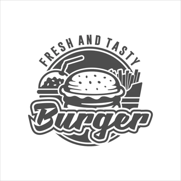 バーガーのロゴ フレッシュかつおいしい — ストックベクタ