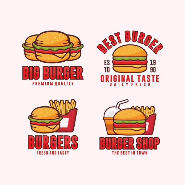 Burger Logók Design Illusztrációs Gyűjtemény — Stock Vector