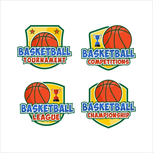 Basketball Flache Logos Illustration Vektor Set — Stockvektor