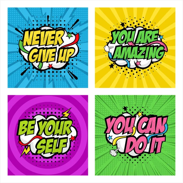 Motivational Quote Pop Art Style Design Collection — 스톡 벡터