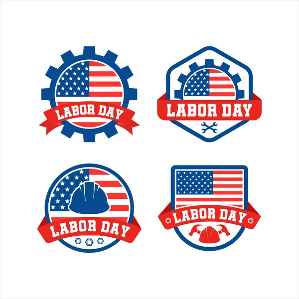 Día Del Trabajo América Insignia Logotipo Colección — Vector de stock