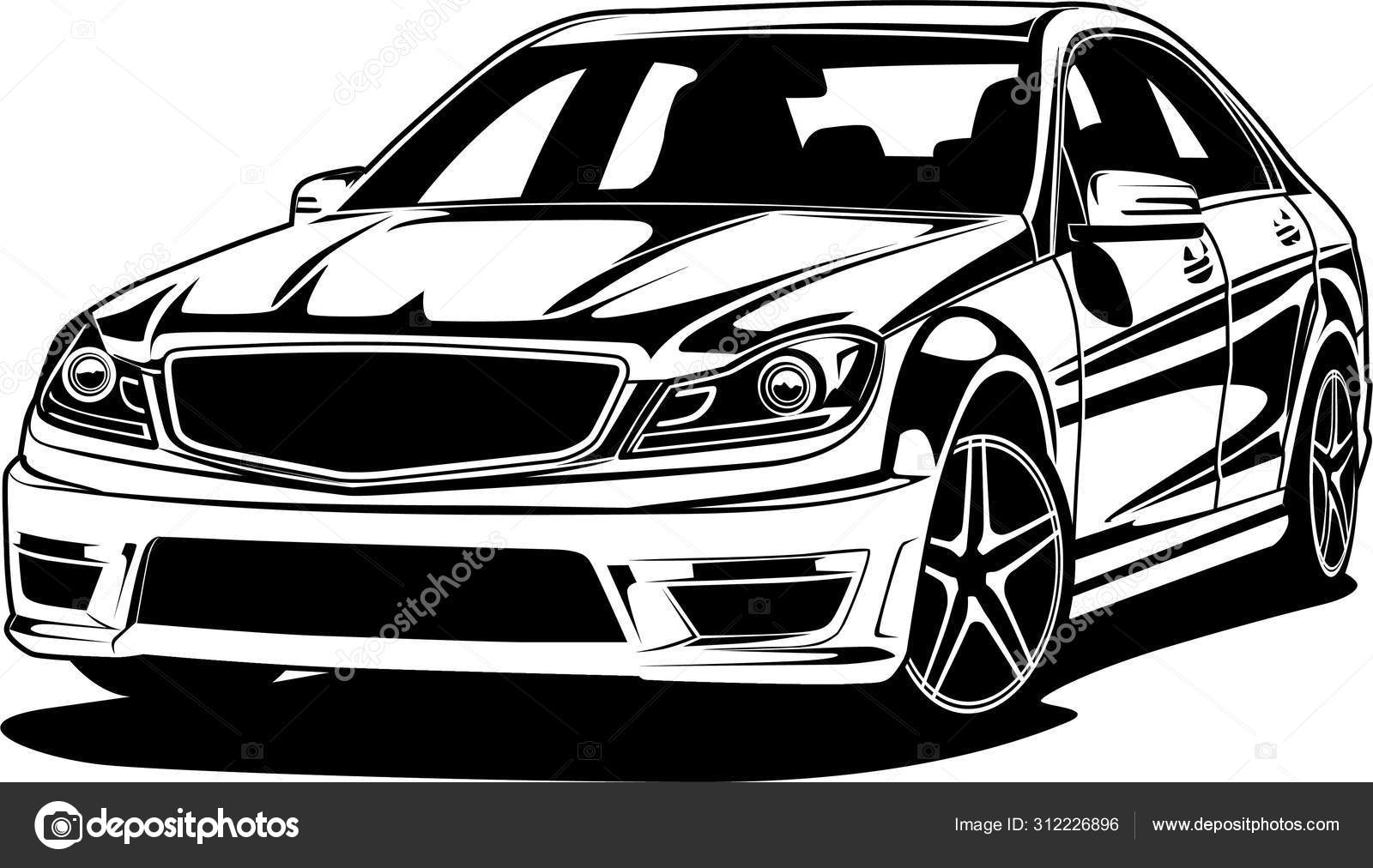 Car Vector Illustration Black Only White Negative Space Good Tshirt