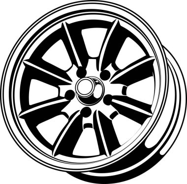 araba tekerleği vektör silueti, simge, logo, monokrom, kavramsal tasarım için siyah ve şeffaf renk