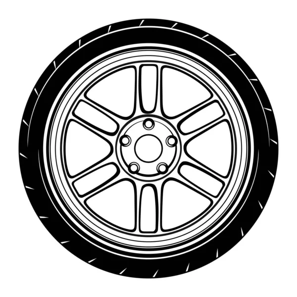 Car Wheel Rim Vector Silhouette Icon Logo Monochrome Color Black — Stock Vector