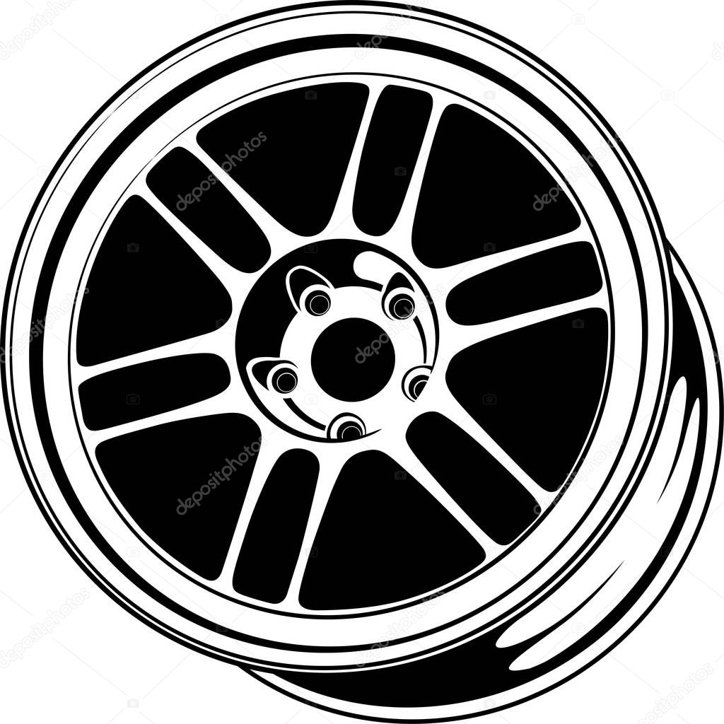car wheel rim vector silhouette, icon, logo, monochrome, color in black and transparent for conceptual design