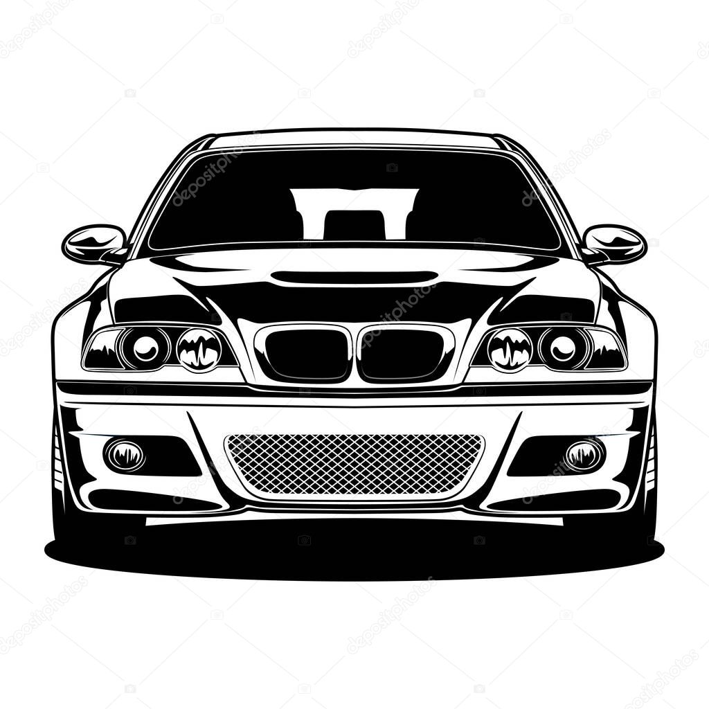 Black And White Car Illustration For Conceptual Design. Good for poster, sticker, t shirt print, banner.