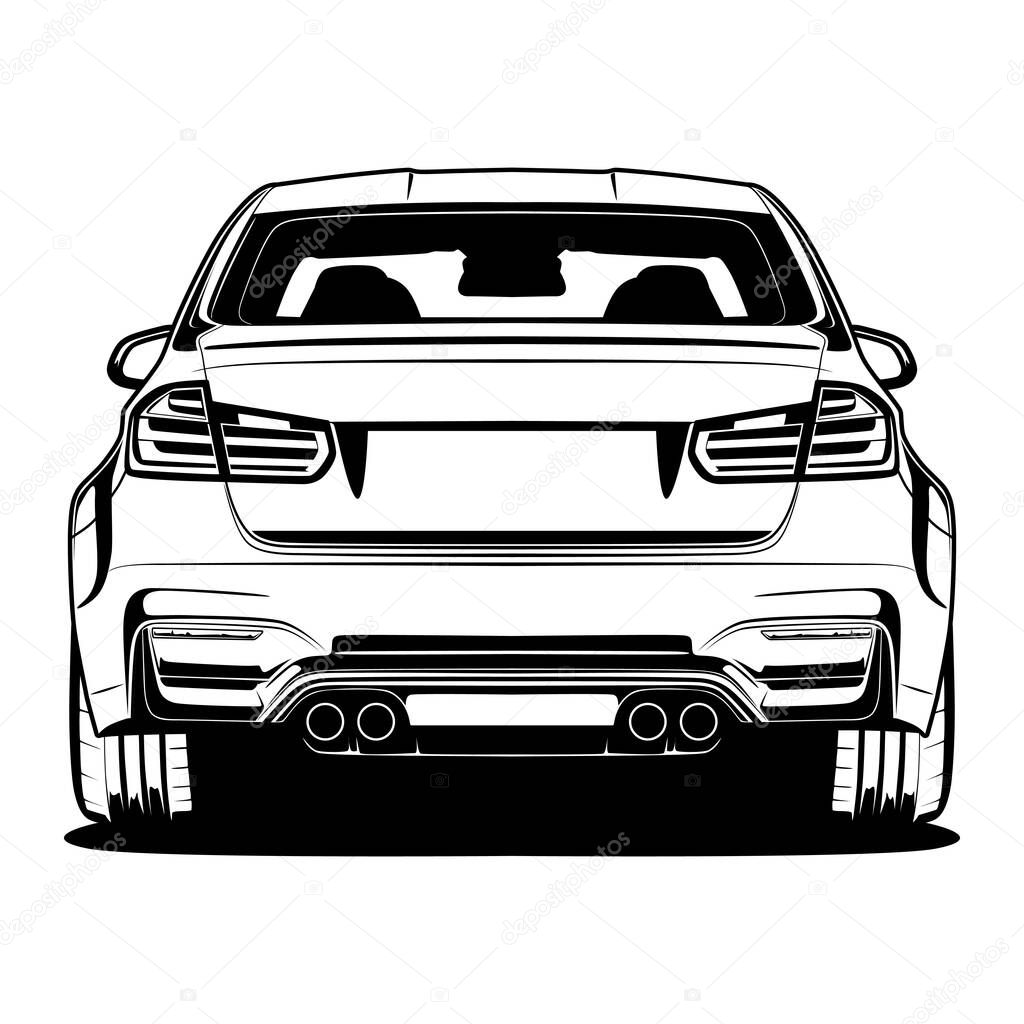 Black And White Car Illustration For Conceptual Design. Good for poster, sticker, t shirt print, banner.