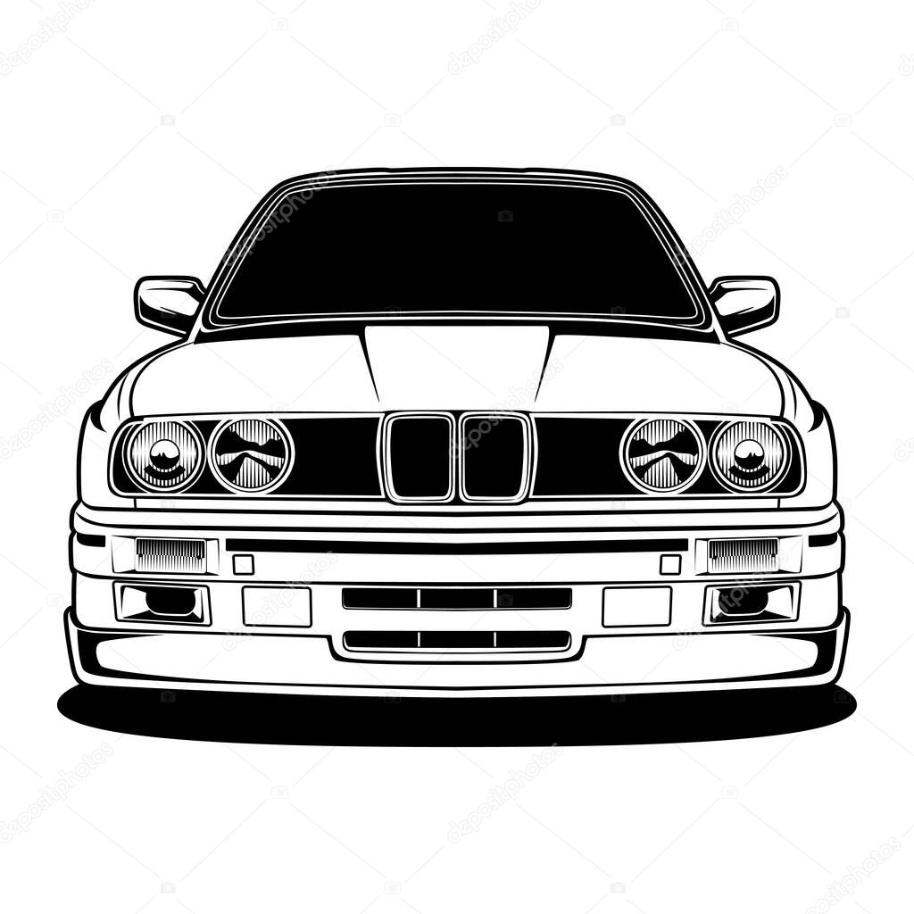 Black And White Car Illustration For Conceptual Design. Good for poster, sticker, t shirt print, banner.