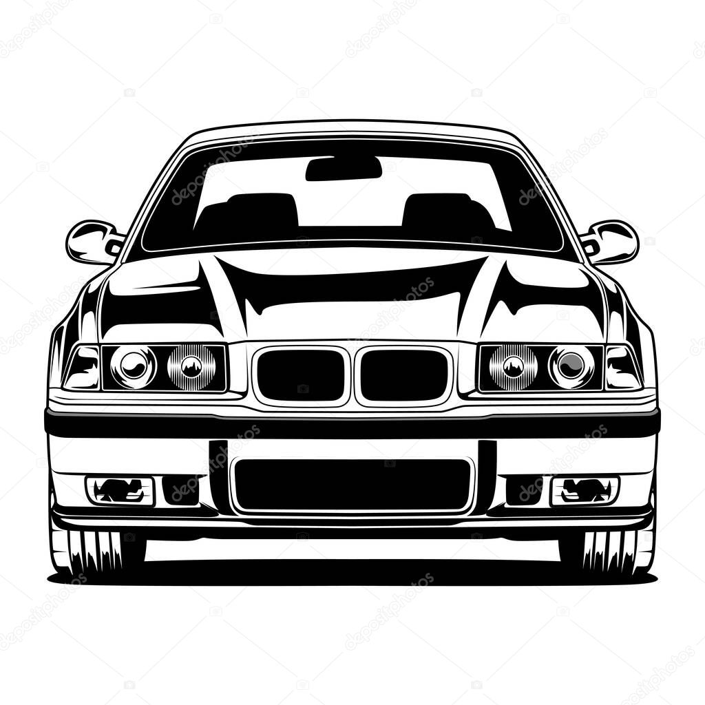 Black And White Car Illustration For Conceptual Design. Good for poster, sticker, t shirt print, banner.