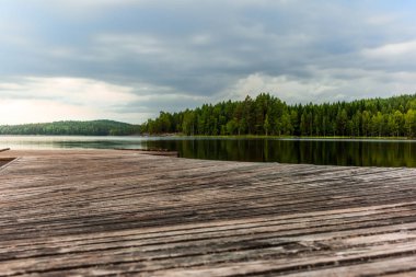 Finl 'deki Kolovesi Ulusal Parkı' ndaki Saimaa gölünde bir iskele.