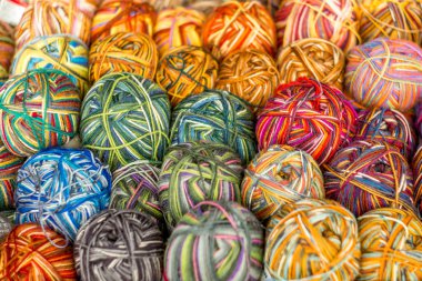 Colorful wool threads balls in Norway