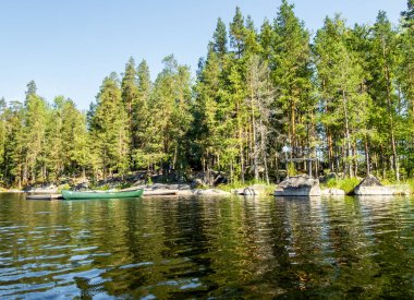 Finlandiya 'daki Kolovesi Milli Parkı' ndaki Saimaa Gölü kıyılarına tipik bir iniş.