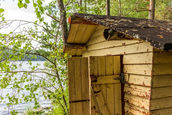 Detalle Antigua Cabina Madera Orilla Del Lago Saimaa Finlandia — Foto de Stock