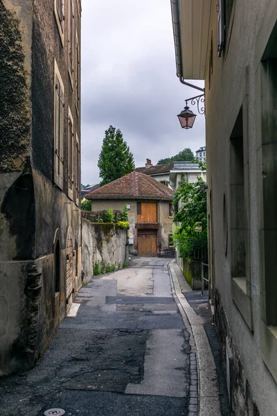 Salire Strada Medievale Fino Alla Cattedrale Losanna Svizzera — Foto Stock