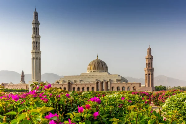 stock image The geometric beauty of the Muscat Grand Mosque and garden in the early morning