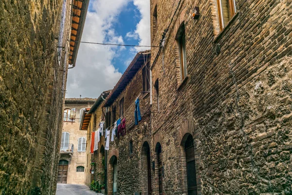 Pequena Rua Medieval San Gimignano Toscana — Fotografia de Stock