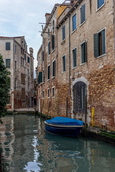 View of the channel and old palaces in Venice