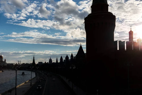 Silhouette Des Kreml Auf Dem Roten Platz Moskau Bei Sonnenuntergang — Stockfoto