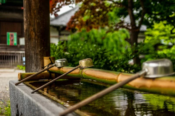 Japonya 'daki tapınağın girişindeki su havzasında dinginlik ayin için temizlenecek.