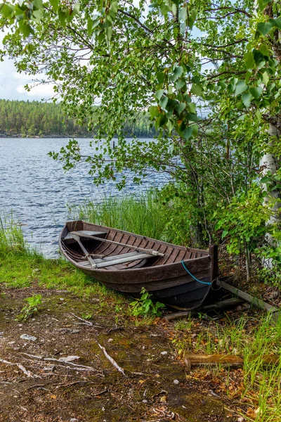 Old Wooden Rowing Boat Shore Saimaa Lake Finland Stock Photo