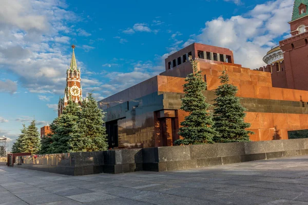 Spasskaja Uhrenturm Auf Den Kreml Mauern Und Lenin Mausoleum Mit — Stockfoto