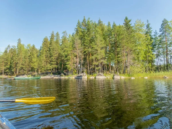 Kayak Tranquilo Lago Saimaa Finlandia — Foto de Stock
