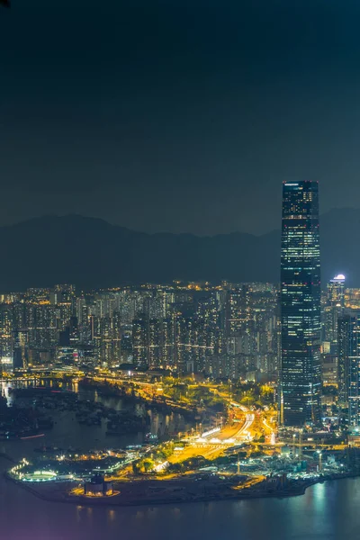 Geceleri Central Hong Kong Işıkları Ufuk Çizgisi — Stok fotoğraf