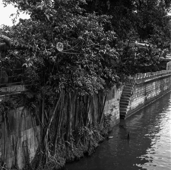 Stone Stairs Going Singapore River Sunny Day Shot Analogue Film — Zdjęcie stockowe