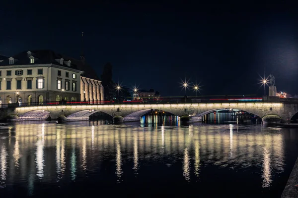 Ponte Limmat Noite Zurique — Fotografia de Stock