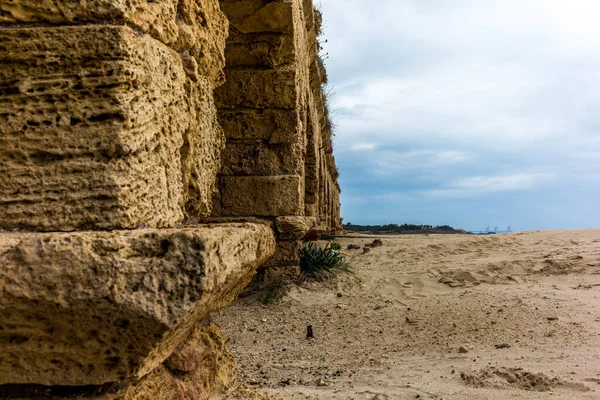 Spectacular View Ruins Roman Aqueduct Beach Caesarea — Stock Photo, Image