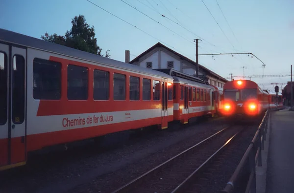 Saignelegier Svizzera Giugno 2018 Treno Della Ferrovia Locale Del Canton — Foto Stock