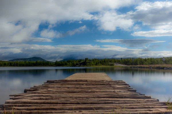 Cais Lago Norueguês Parque Nacional Rondane — Fotografia de Stock