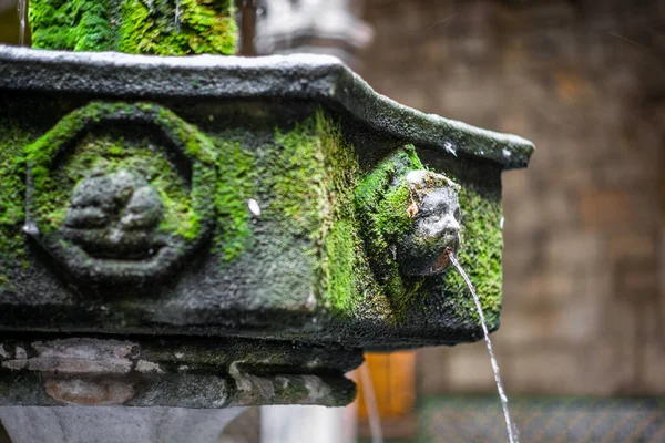 Détail Une Fontaine Rue Couverte Mousse Barcelone Pendant Été — Photo