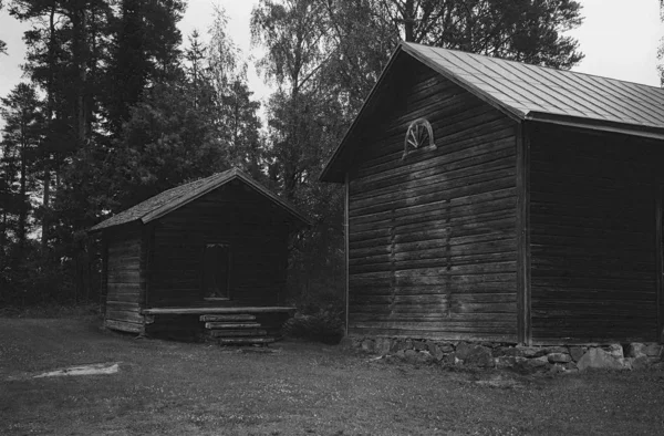 Antiguos Establos Cobertizos Madera Enonkoski Finlandia Filmados Con Fotografía Analógica —  Fotos de Stock