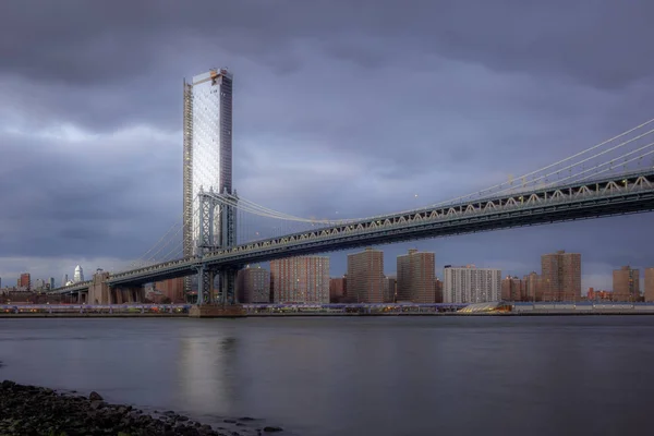 View Manhattan Bridge Manhattan Riverside East River Sunset — 图库照片