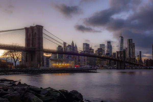 View Brooklyn Bridge Manhattan Riverside East River Sunset — ストック写真