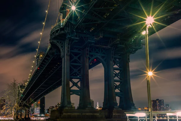 Pohled Manhattan Bridge Manhattan Řeky East River Noci — Stock fotografie