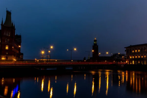 Cidade Noturna Porto Estocolmo — Fotografia de Stock