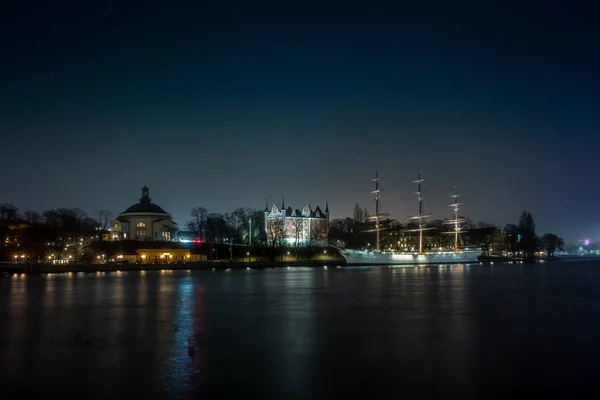 Cidade Noturna Porto Estocolmo — Fotografia de Stock