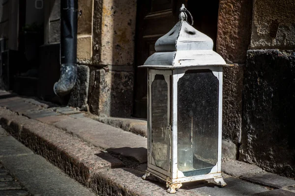 Старый Старинный Фонарь Свечой Входа Дом Стокгольме — стоковое фото