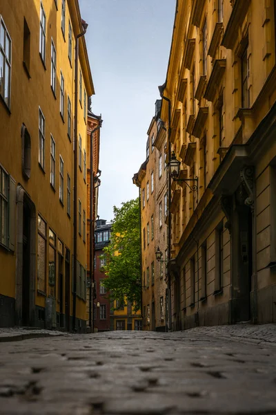 Las Estrechas Calles Adoquinadas Estocolmo Primavera —  Fotos de Stock