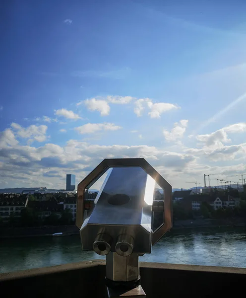 Vista Basilea Suiza Durante Una Cálida Mañana Primavera Desde Ribera — Foto de Stock