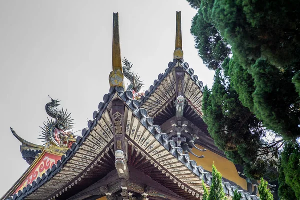 Detail Eines Buddhistischen Tempels Wenzhou China Laterne Dach Und Drachen — Stockfoto