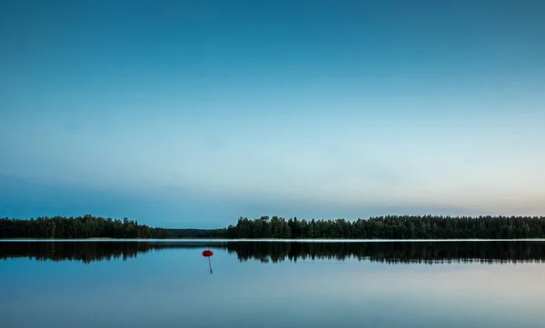 Pôr Sol Nas Margens Calmo Lago Saimaa Parque Nacional Linnansaari — Fotografia de Stock